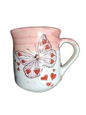 SHEFFIELD HOME BUTTERFLIES & HEARTS COFFEE MUG Mother's DAY Pink And White EUC